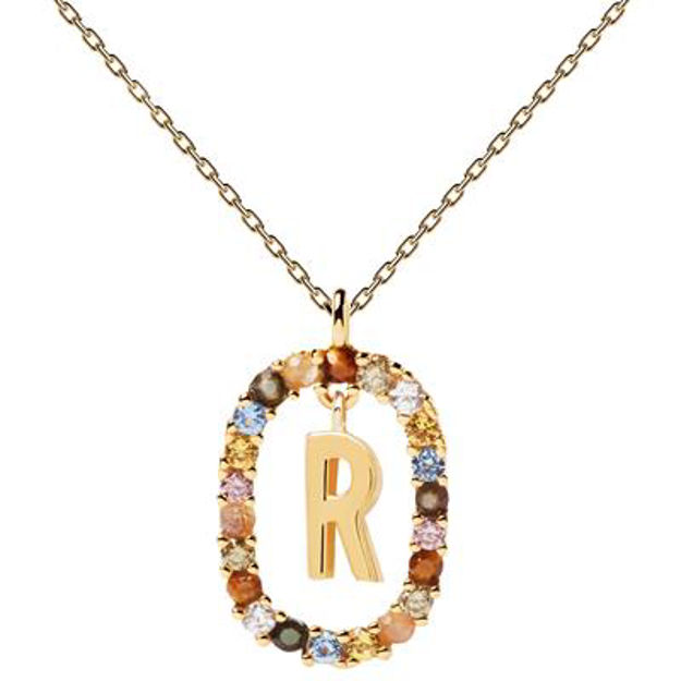 Letter R necklace gold plated multi 55 cm