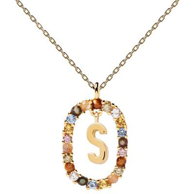 Letter S necklace gold plated multi 55 cm
