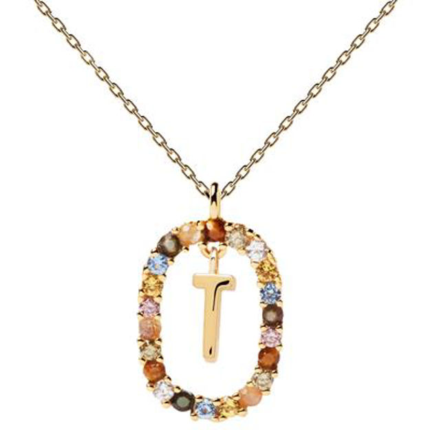 Letter T necklace gold plated multi 55 cm