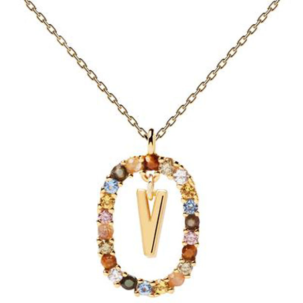Letter V necklace gold plated multi 55 cm