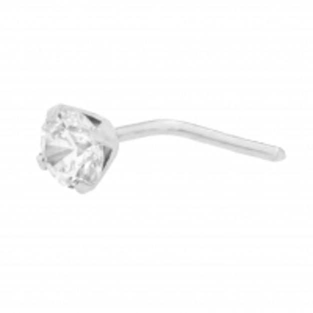 Hvittgull nesepynt 3mm Cubic Zirconia med 4 klør