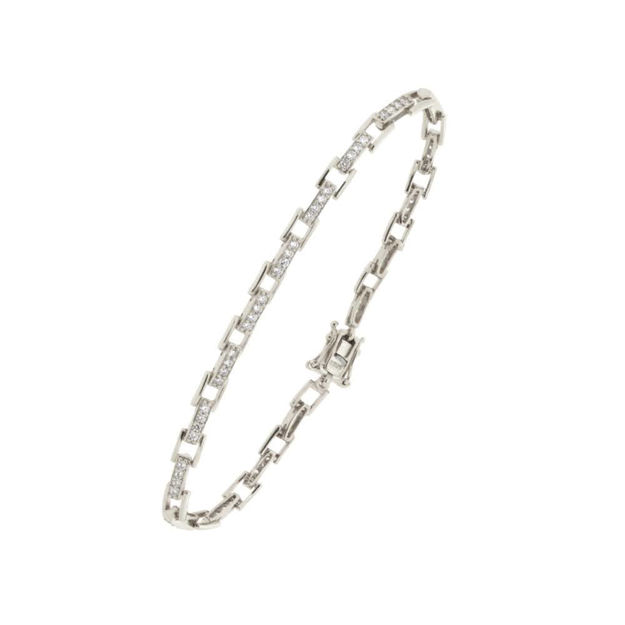 Sølv armbånd 4mm med Cartier mønster og zirconer