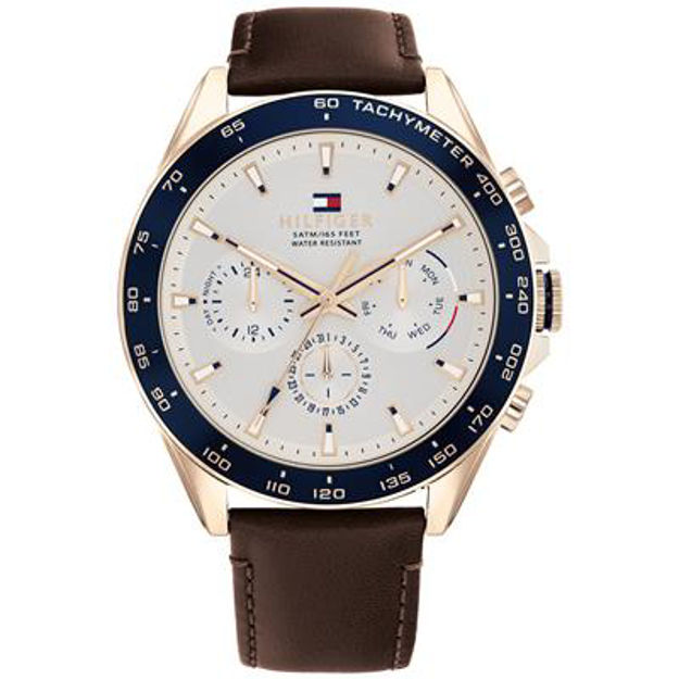 Tommy Hilfiger herreur Owen 46mm 3m rose/stål med brun skin reim