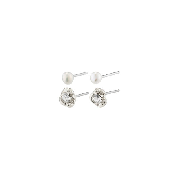TINA recycled crystal & pearl studs, silver-plated