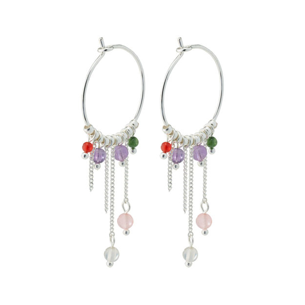 PEACE semi precious stone hoop earrings silver-plated