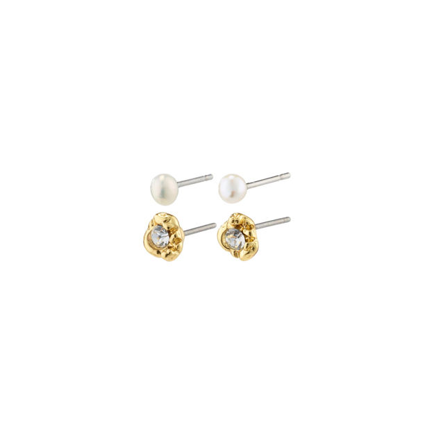 TINA recycled crystal & pearl studs, gold-plated