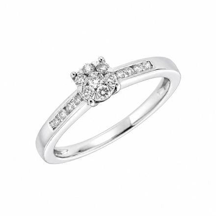 Hvitt gull rosettring med 15 diamanter totalt 0,21ct W/SI