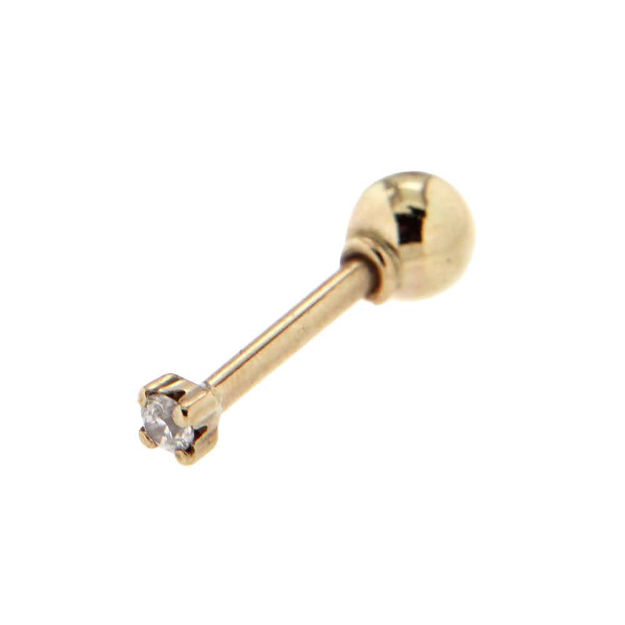 Gull ear stud zircon med kule bak