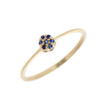 Gull ring med liten blå zircon rosett