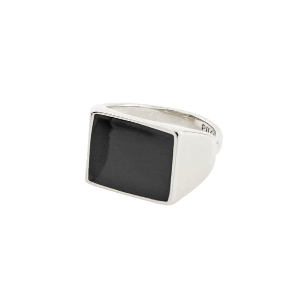 ECRU square black signet ring silver-plated