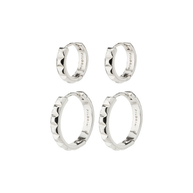 TRISHA pyramid shape hoop earrings 2-in-1 set silver-plated