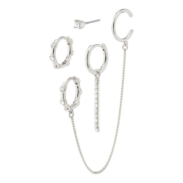 LEA asymmetrical crystal earrings 4-in-1 set silver-plated