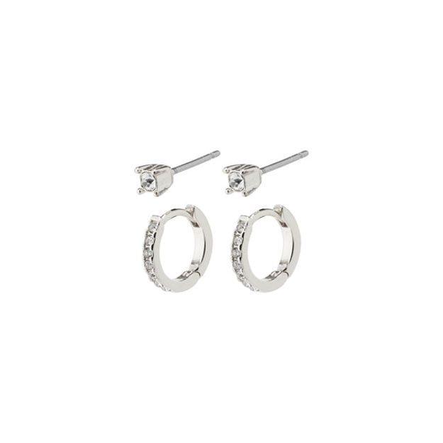 MILLE crystal hoops and earstuds 2-in-1 set silver-plated