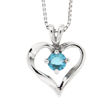 Rhodinert sølv halssmykke hjerte med blå stein