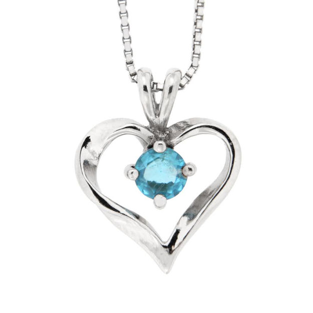 Rhodinert sølv halssmykke hjerte med blå stein