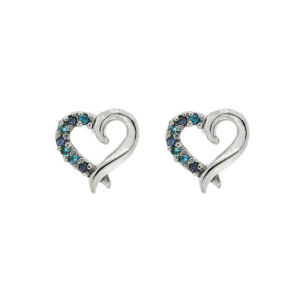 Rhodinert sølv øredobber hjerte med blå steiner