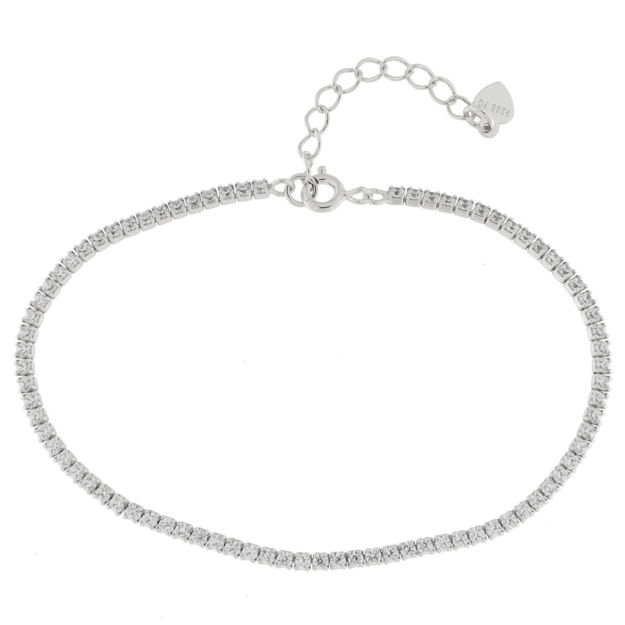 Rhodinert sølv armbånd 2mm med Cubic Zirconia 17+3cm