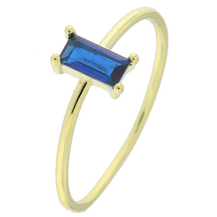 Forgylt sølv ring 1mm med 3x6mm blå Cubic Zirconia