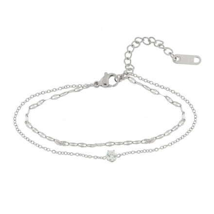 Stål armbånd CAIA 2 rader og en 4mm zircon, 16+4cm