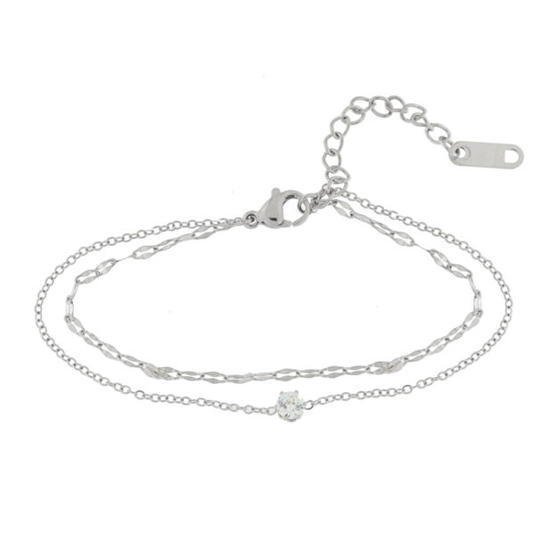 Stål armbånd CAIA 2 rader og en 4mm zircon, 16+4cm