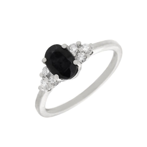 Hvitt gull ring med safir og diamanter 0,16ct TW/SI