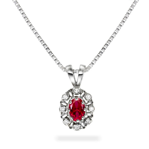 Anheng hvitt gull rosett rubin + dia 0,08ct TW/SI