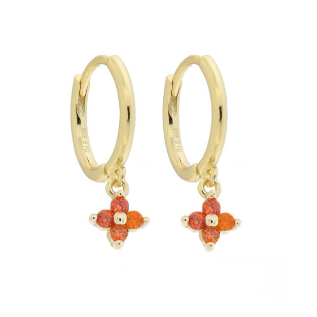 Forgylt sølv øreringer CAIA 12mm med blomst heng og orange Cubic Zirconia