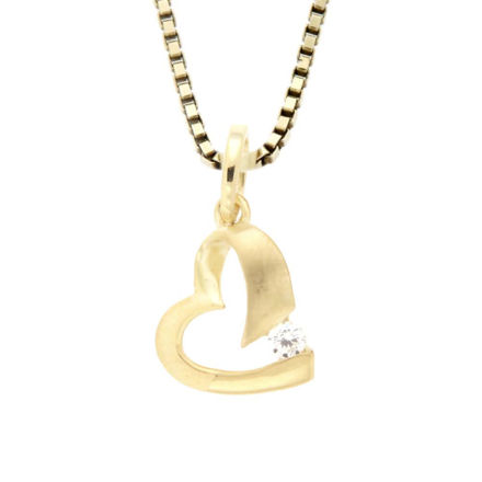 Gull hjerte 11mm med Cubic Zirconia