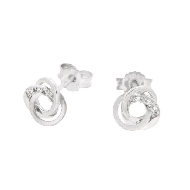 Rhodinert sølv øredobber matt/glatt knute 8mm med Cubic Zirconia