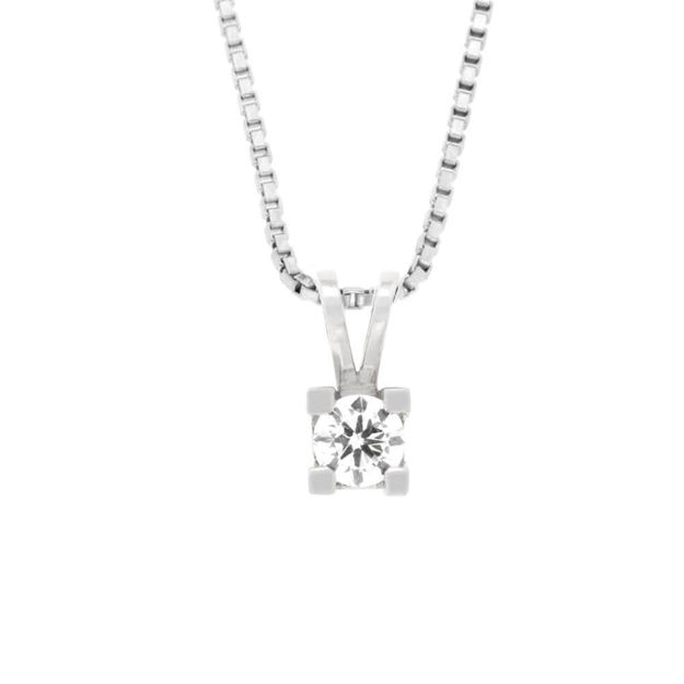 Hvitt gull halssmykke med diamant 0,224ct W/SI - 4 klør