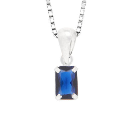 Rhodinert sølv halssmykke med 4x6mm blå zircon
