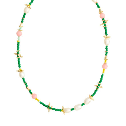 PAUSE necklace with freshwaterpearls green/gold-plated