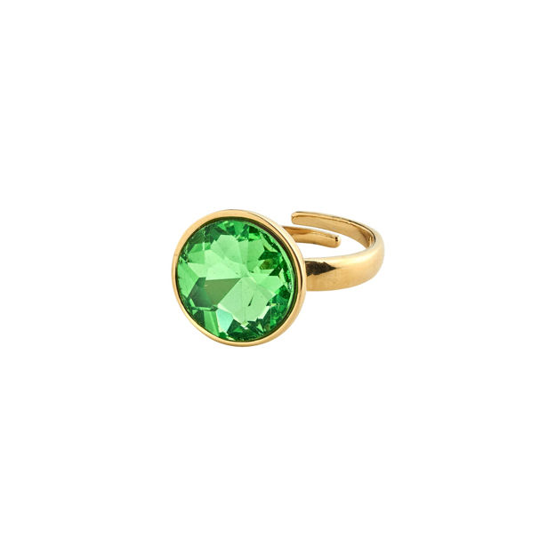 CALLIE recycled crystal ring green/gold-plated
