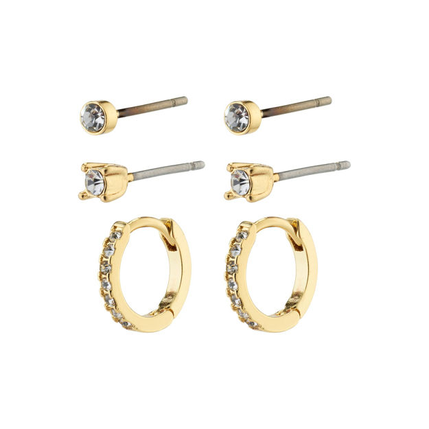 SIA recycled crystal earrings 3-in-1 set gold-plated