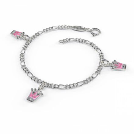 Armbånd i sølv 3 rosa prinsessekroner charms 15cm