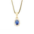 Gull halssmykke oval rosett med blå/blanke Zirconer