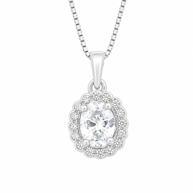 Rhodinert sølv rosett med blanke Cubic Zirconia
