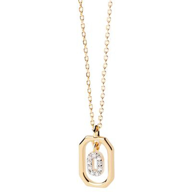 Mini letter O necklace gold plated white zirconia 40-50 cm