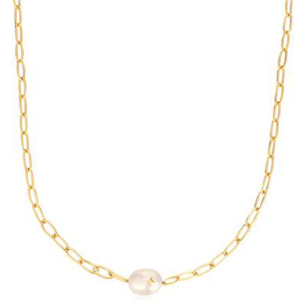 ANIA HAIE pearl sparkle chunky chain necklace goldplated silver N043-05G
