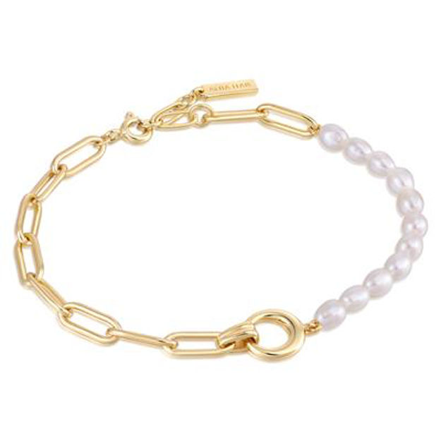 ANIA HAIE pearl chunky link chain bracelet goldplated silver B043-02G 