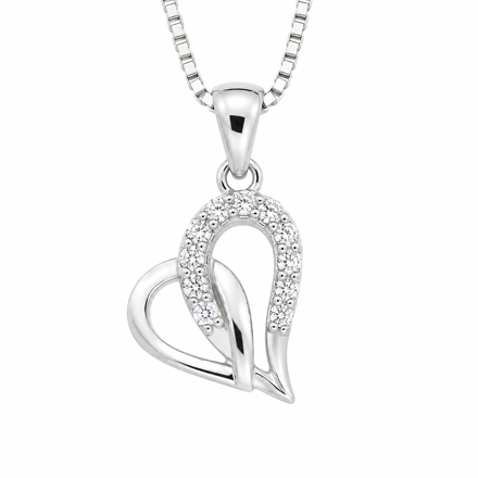 Rhodinert sølv hjerte med blanke Cubic Zirconia