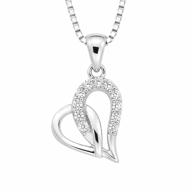 Rhodinert sølv hjerte med blanke Cubic Zirconia