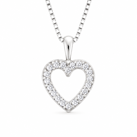 Rhodinert sølv hjerte 15mm med blanke Cubic Zirconia