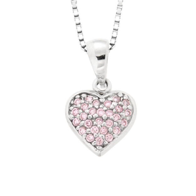 Rhodinert sølv hjerte med rosa Cubic Zirconia