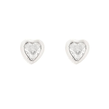 Rhodinert sølv øredobber hjerte med blank Cubic Zirconia
