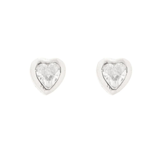 Rhodinert sølv øredobber hjerte med blank Cubic Zirconia