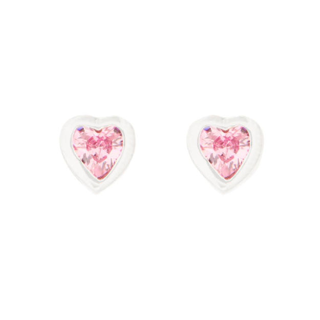Rhodinert sølv øredobber hjerte med rosa Cubic Zirconia