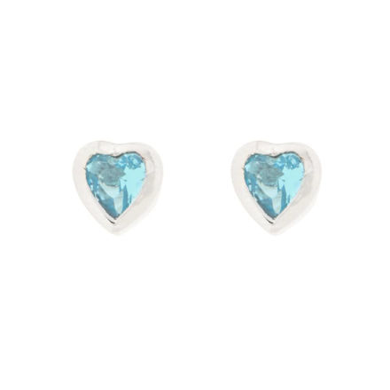 Rhodinert sølv øredobber hjerte med blå Cubic Zirconia