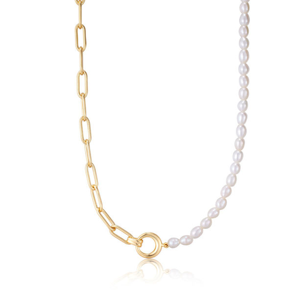 Bilde av ANIA HAIE pearl chunky link chain necklace goldplated silver  N043-01G