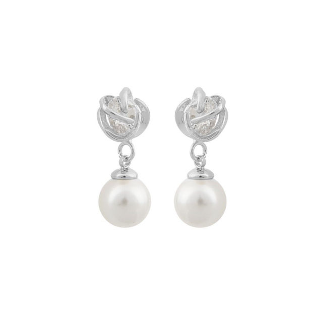 Grass pearl pendant ear s/white